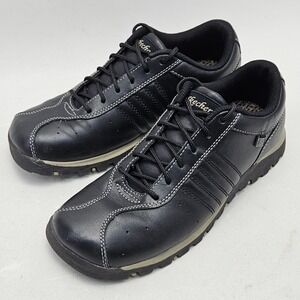 Skechers 45484 Womens 7.5 Black Leather Contrast Stitch Lace Up Lug Sole Y2K